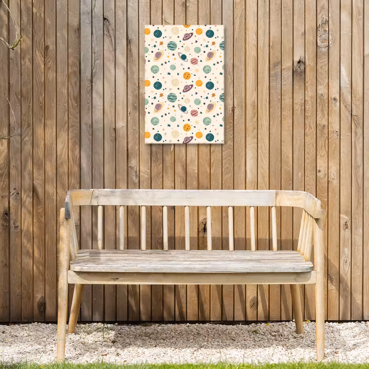 Planeten - Retro - Kleurrijk Tuinposter op houten frame 2 cm dik klein 841 -sfeer4