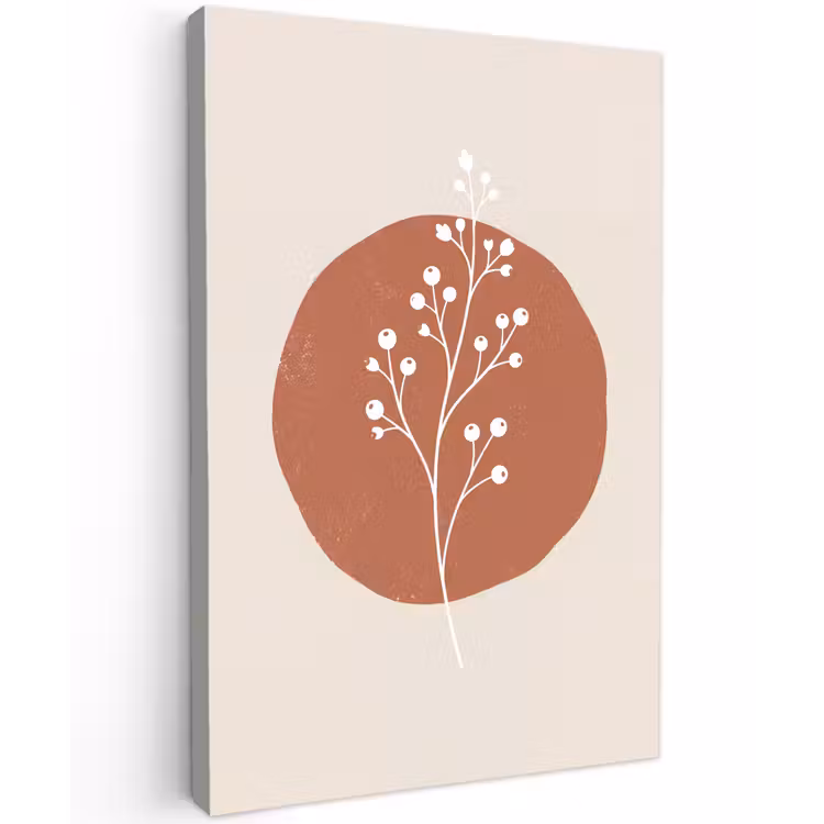 Plant - Tak - Abstract - Modern - Wit Tuinposter op houten frame 2 cm dik klein -3d