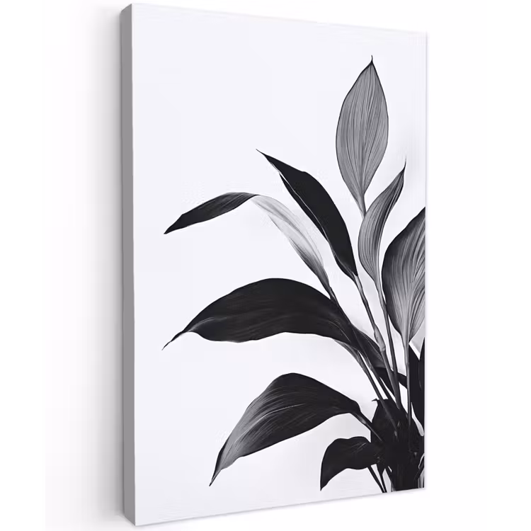 Plant - Bladeren - Minimalistisch - Zwart Tuinposter op houten frame 2 cm dik klein -3d