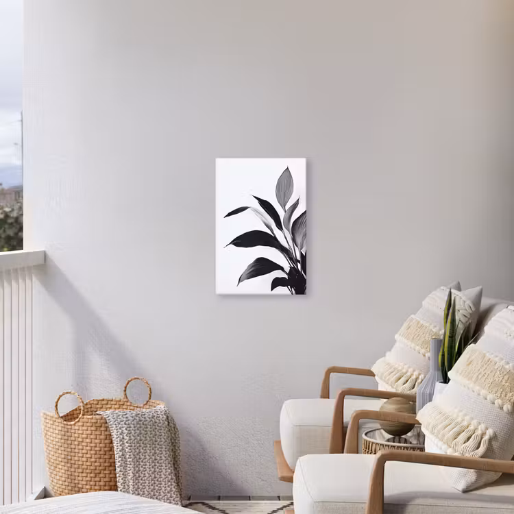 Plant - Bladeren - Minimalistisch - Zwart Tuinposter op houten frame 2 cm dik klein -sfeer1