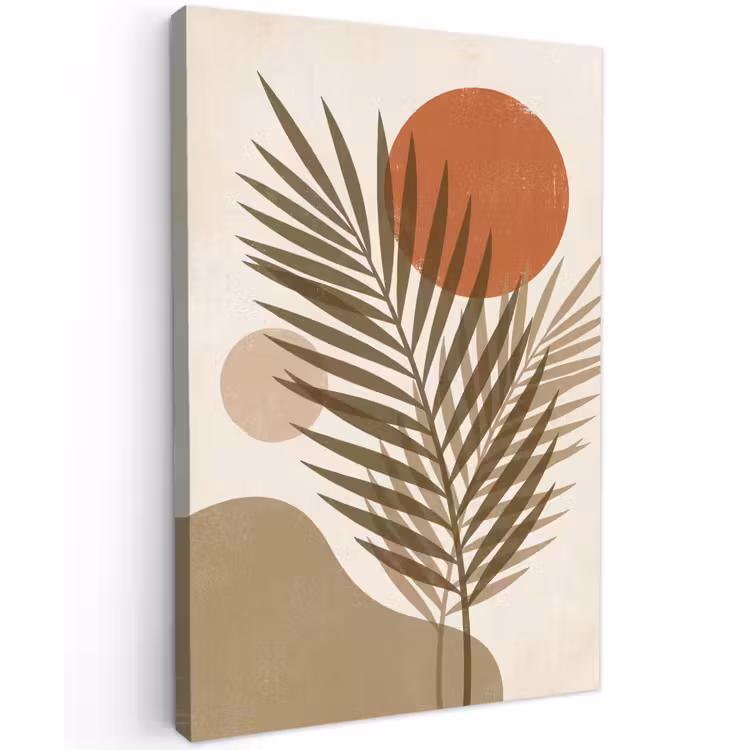 Planten - Bladeren - Abstract - Modern - Beige Tuinposter op houten frame 2 cm dik klein -3d