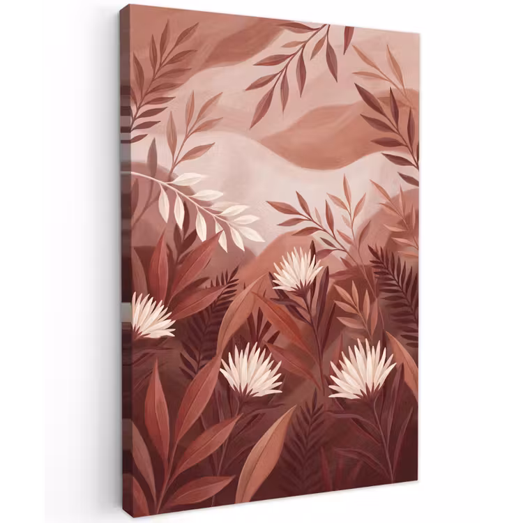 Planten - Bladeren - Botanisch - Modern - Bruin Tuinposter op houten frame 2 cm dik klein -3d