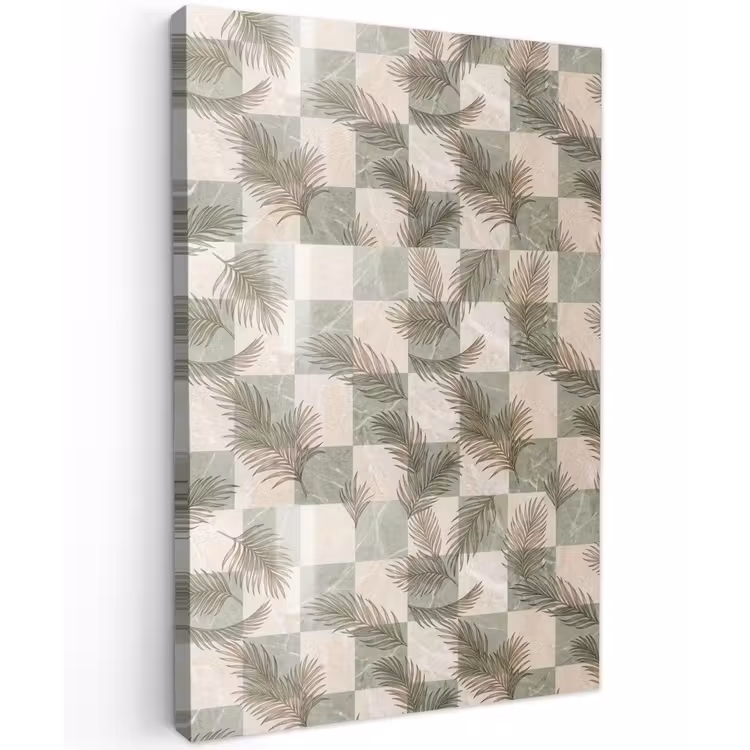 Planten - Bladeren - Marmer - Modern - Groen Tuinposter op houten frame 2 cm dik klein -3d