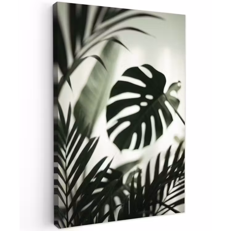Planten - Bladeren - Natuur - Minimalistisch - Groen Tuinposter op houten frame 2 cm dik klein -3d