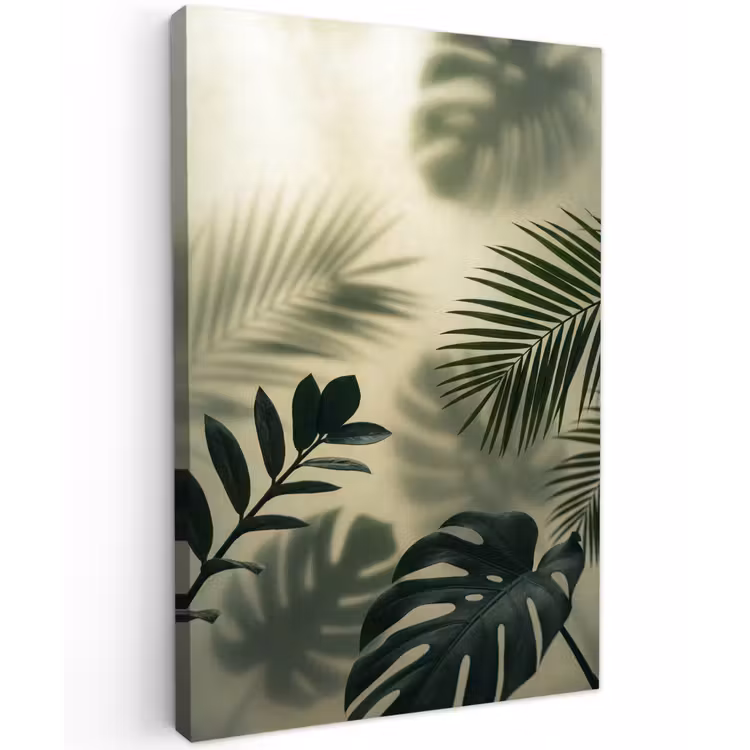 Planten - Bladeren - Schaduwen - Groen - Modern Tuinposter op houten frame 2 cm dik klein -3d