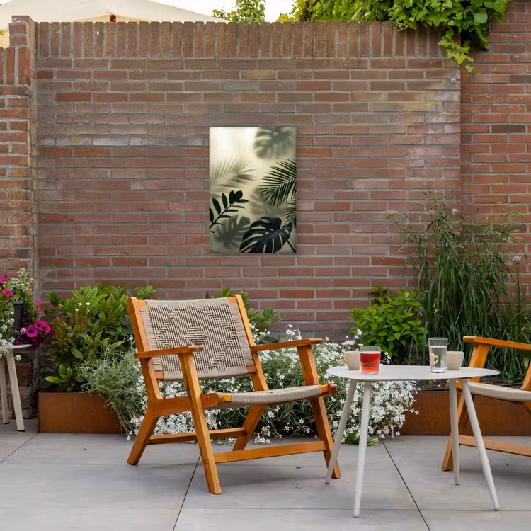 Planten - Bladeren - Schaduwen - Groen - Modern Tuinposter op houten frame 2 cm dik klein -sfeer3