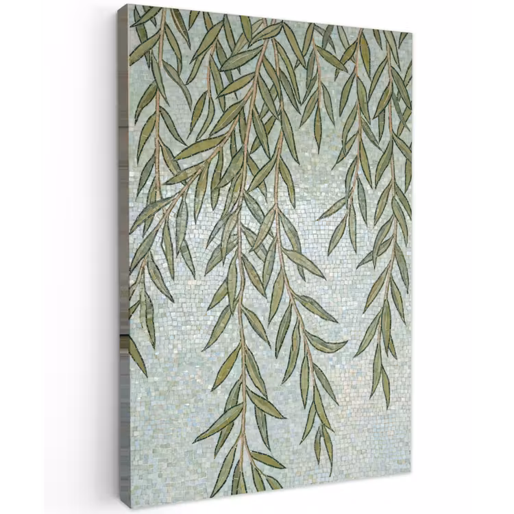 Planten - Mozaïek - Patroon - Groen - Blauw Tuinposter op houten frame 2 cm dik klein -3d