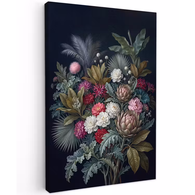 Planten - Tropisch - Botanisch - Donker - Groen Tuinposter op houten frame 2 cm dik klein -3d
