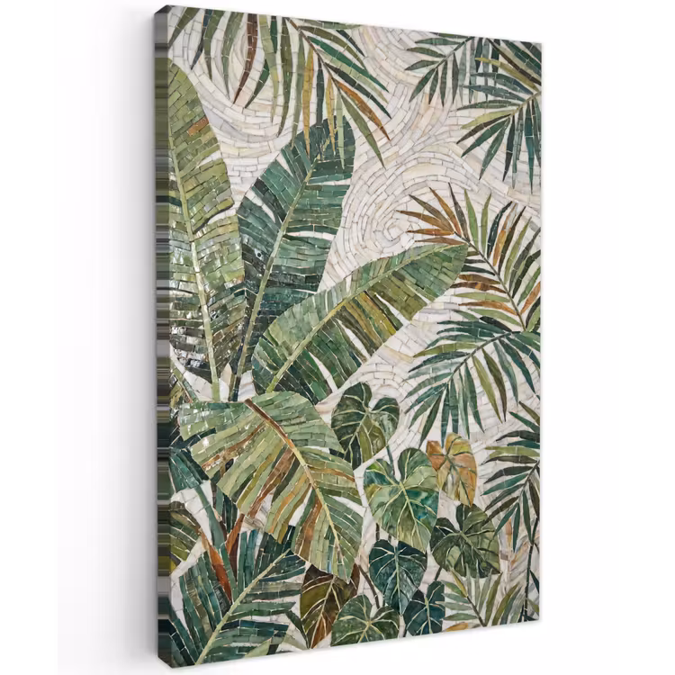 Planten - Tropisch - Mozaïek - Natuur - Groen Tuinposter op houten frame 2 cm dik klein -3d