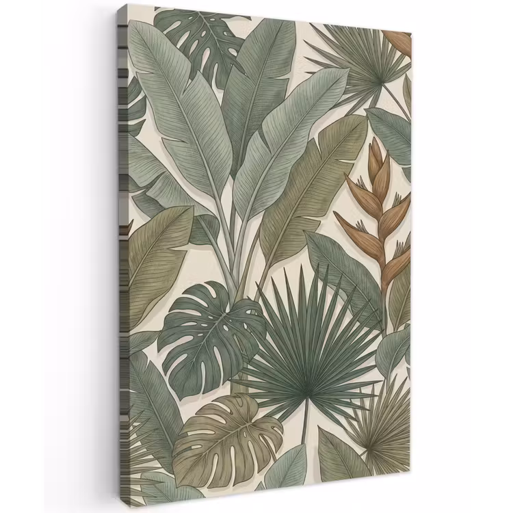 Planten - Tropisch - Natuur - Illustratie - Groen Tuinposter op houten frame 2 cm dik klein -3d