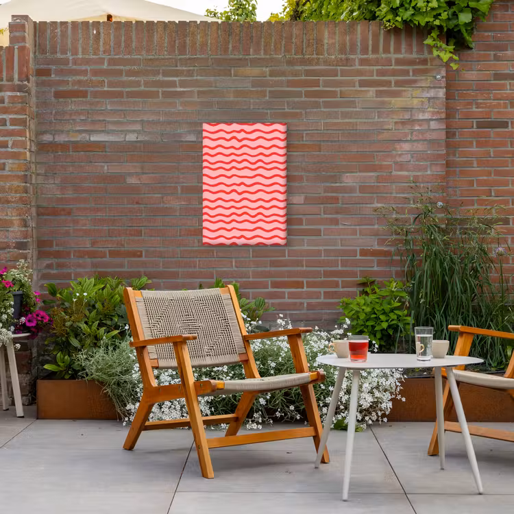 Speels - Patroon - Rood Tuinposter op houten frame 2 cm dik klein 841 -sfeer3