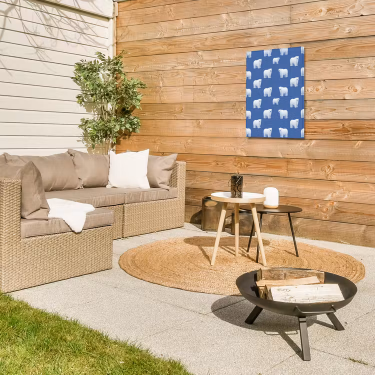 IJsbeer - Patroon - Blauw Tuinposter op houten frame 2 cm dik klein 841 -sfeer2