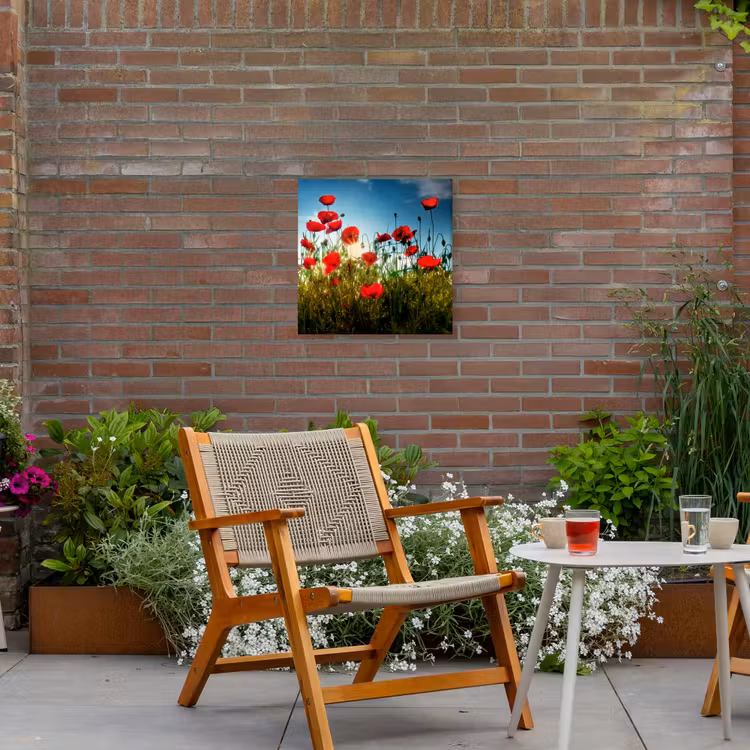 Klaprozen in tegenlicht Tuinposter op houten frame 2 cm dik klein -sfeer3