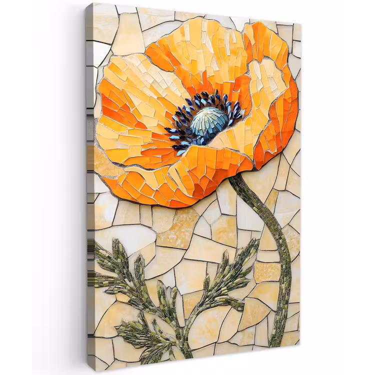 Klaprozen - Oranje - Mozaïek - Bladeren Tuinposter op houten frame 2 cm dik klein -3d