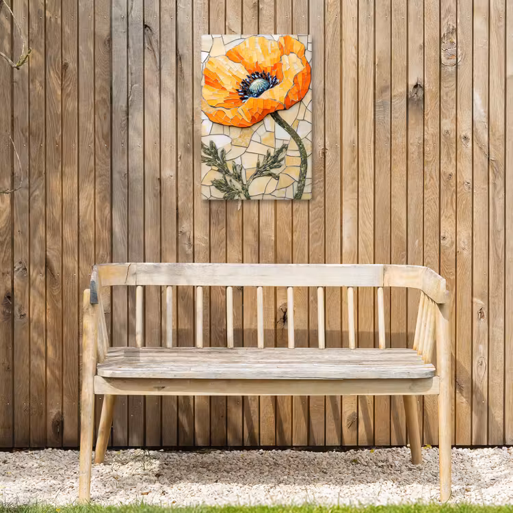 Klaprozen - Oranje - Mozaïek - Bladeren Tuinposter op houten frame 2 cm dik klein -sfeer4
