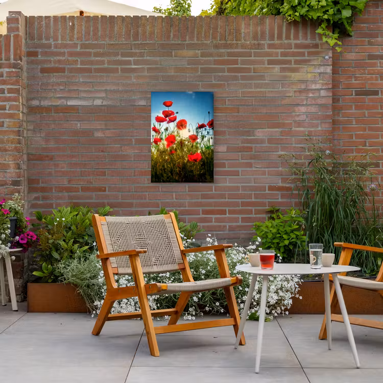 Klaprozen - Toscane - Zon - Rood - Blauw Tuinposter op houten frame 2 cm dik klein -sfeer3