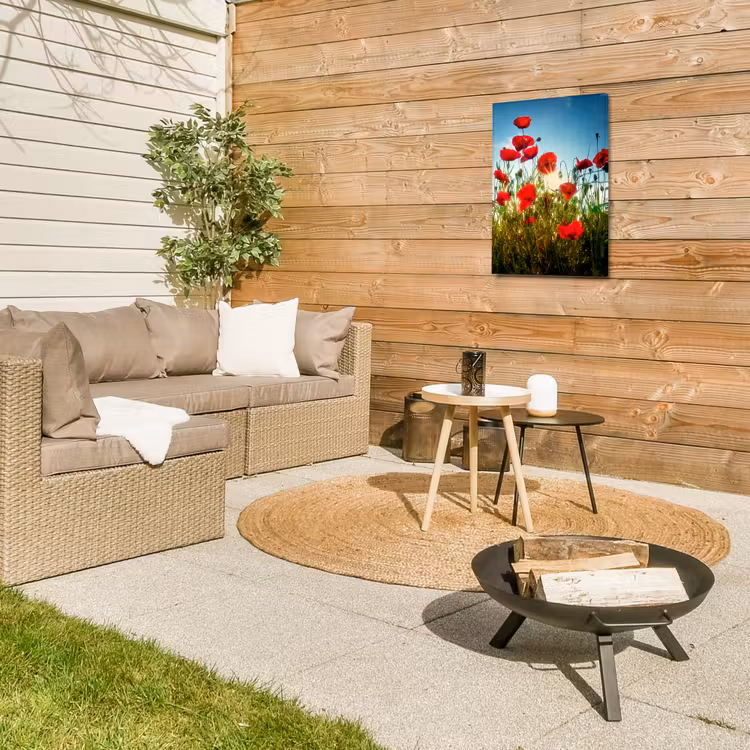 Klaprozen - Toscane - Zon - Rood - Blauw Tuinposter op houten frame 2 cm dik klein -sfeer2