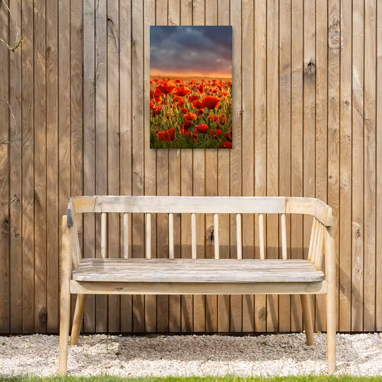 Klaprozenveld bij zonsondergang Tuinposter op houten frame 2 cm dik klein -sfeer4