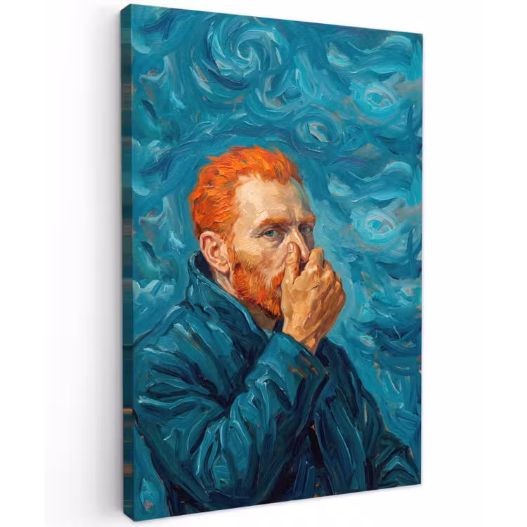 Portret - Klassiek - Blauw Tuinposter op houten frame 2 cm dik klein -3d