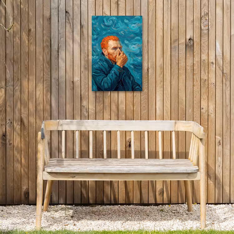 Portret - Klassiek - Blauw Tuinposter op houten frame 2 cm dik klein -sfeer4