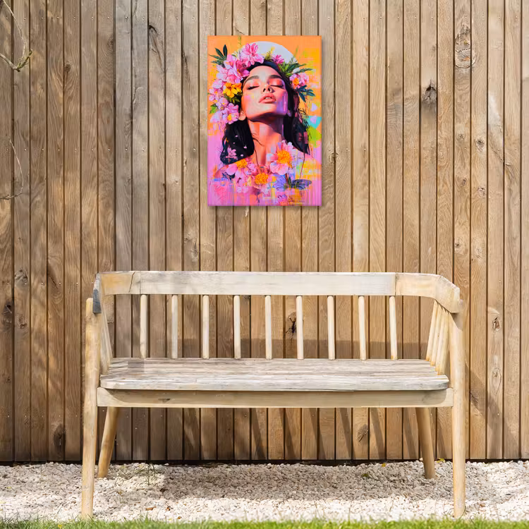 Portret - Bloemenkroon - Vrouw Tuinposter op houten frame 2 cm dik klein -sfeer4