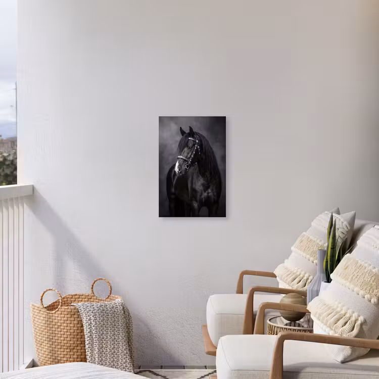 Portret - Paard - Zwart Tuinposter op houten frame 2 cm dik klein -sfeer1