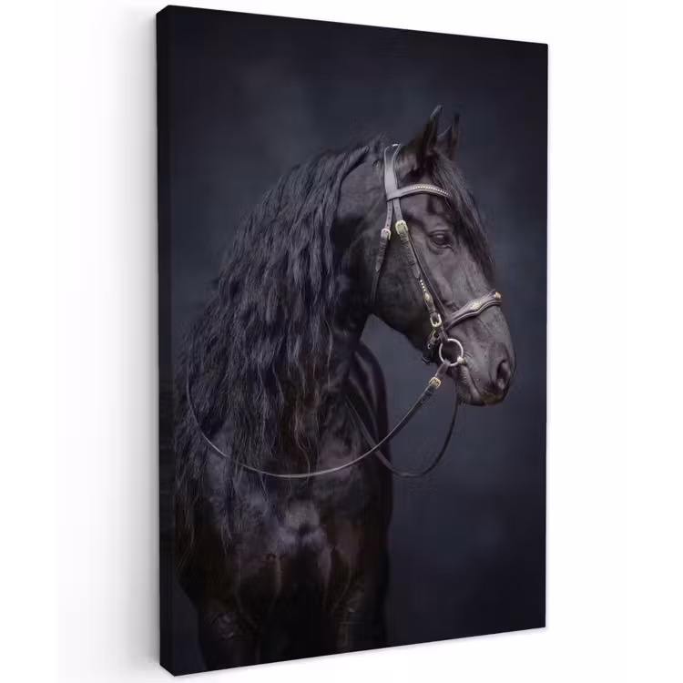 Portret - Paard - Donker Tuinposter op houten frame 2 cm dik klein -3d