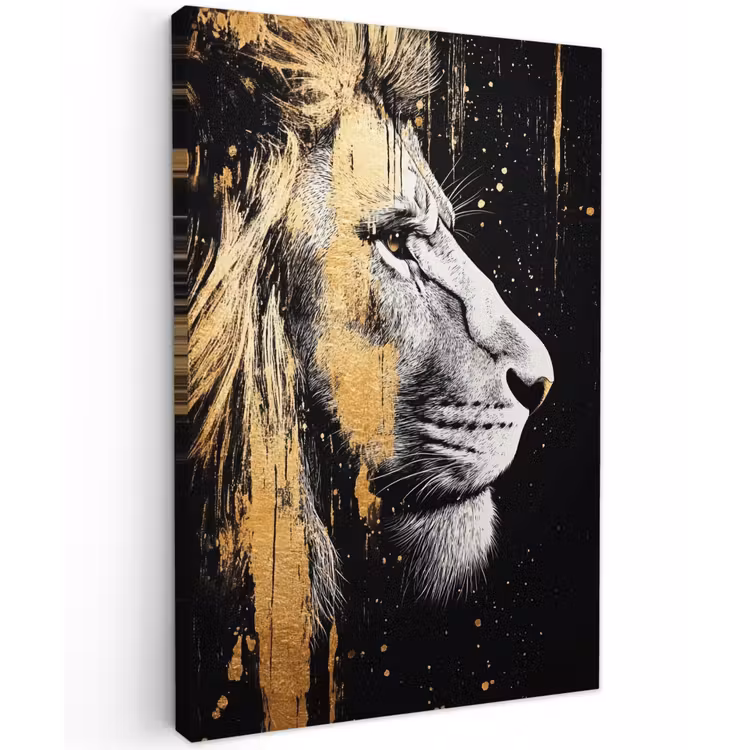 Portret - Leeuw - Abstract - Goud Tuinposter op houten frame 2 cm dik klein -3d