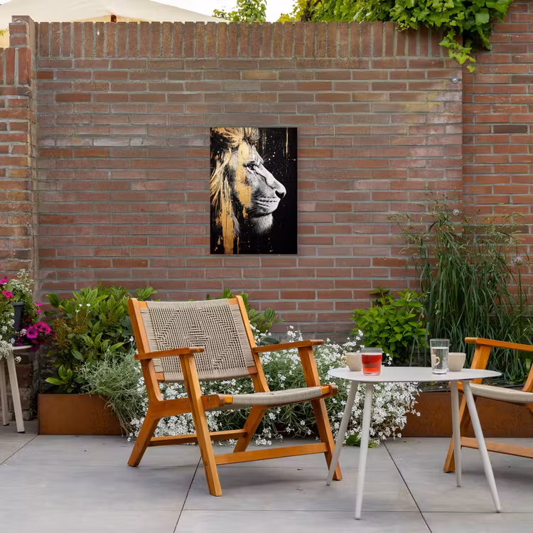 Portret - Leeuw - Abstract - Goud Tuinposter op houten frame 2 cm dik klein -sfeer3