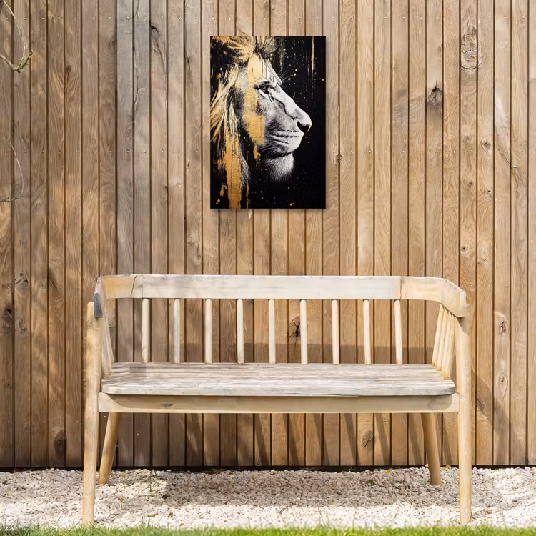 Portret - Leeuw - Abstract - Goud Tuinposter op houten frame 2 cm dik klein -sfeer4
