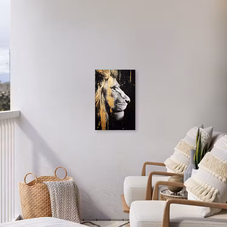 Portret - Leeuw - Abstract - Goud Tuinposter op houten frame 2 cm dik klein -sfeer1