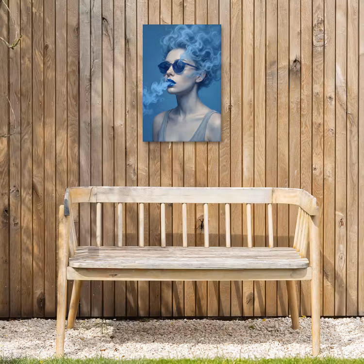 Portret - Zonnebril - Rook - Abstract - Blauw Tuinposter op houten frame 2 cm dik klein -sfeer4