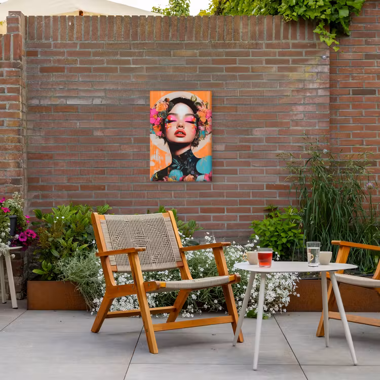 Portret - Vrouw - Abstract - Bloemen Tuinposter op houten frame 2 cm dik klein -sfeer3
