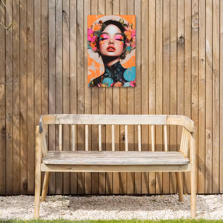 Portret - Vrouw - Abstract - Bloemen Tuinposter op houten frame 2 cm dik klein -sfeer4
