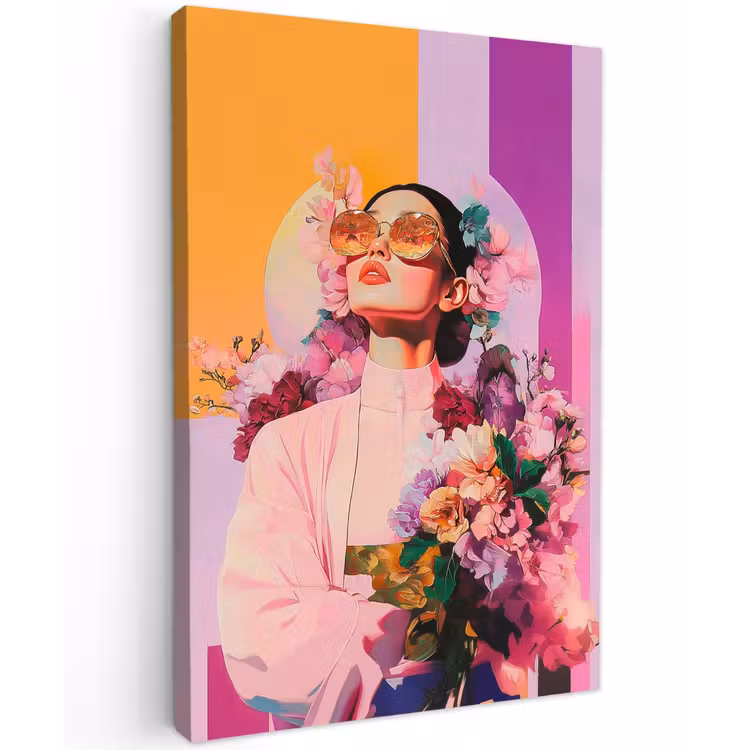 Portret - Vrouw - Abstract - Bloemen Tuinposter op houten frame 2 cm dik klein -3d