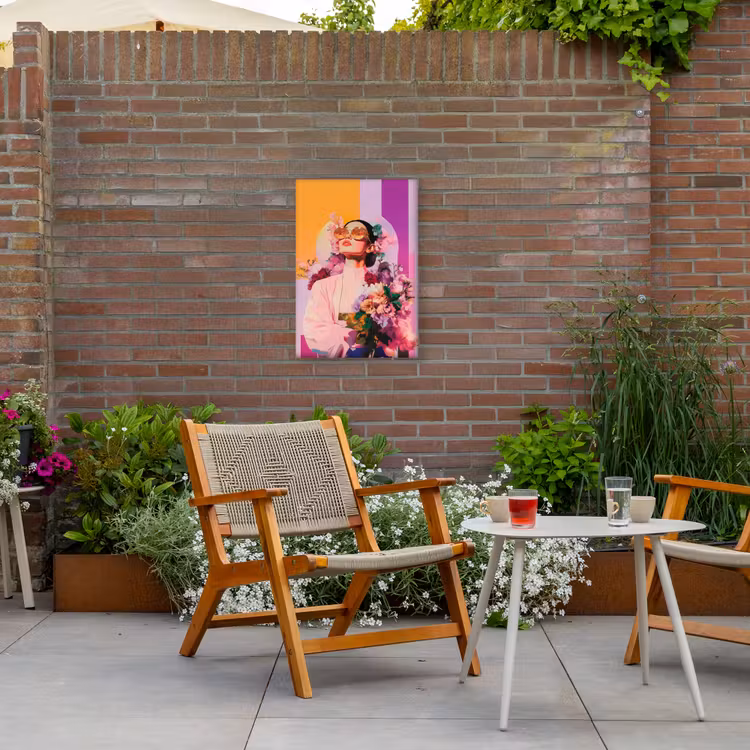 Portret - Vrouw - Abstract - Bloemen Tuinposter op houten frame 2 cm dik klein -sfeer3