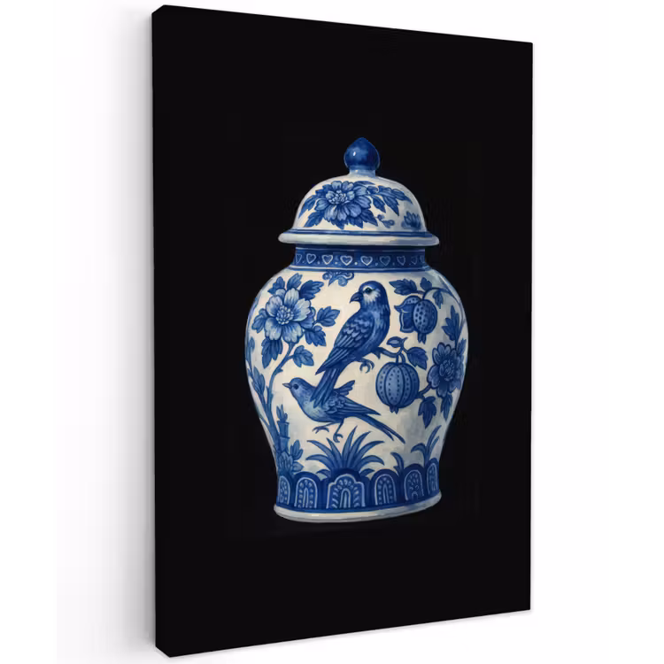Pot - Delfts Blauw - Bloemen Tuinposter op houten frame 2 cm dik klein -3d