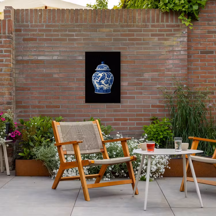 Pot - Delfts Blauw - Bloemen Tuinposter op houten frame 2 cm dik klein -sfeer3