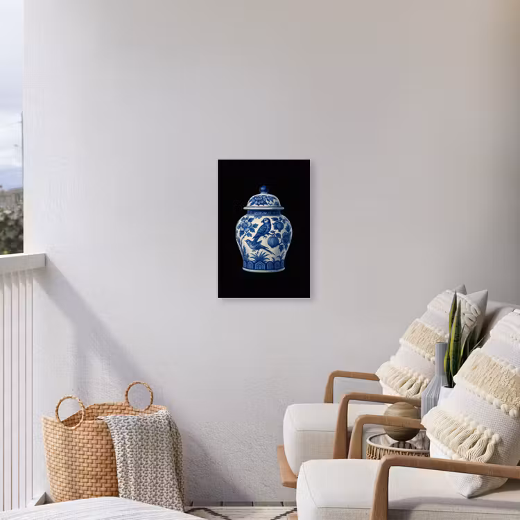Pot - Delfts Blauw - Bloemen Tuinposter op houten frame 2 cm dik klein -sfeer1