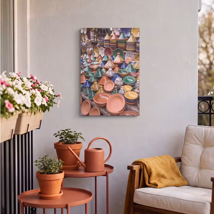 Outdoor Canvas Print - Pottery - Colorful - Pattern - Aardewerk - Kleurrijk - Patroon Tuinposter op houten frame 2 cm dik klein