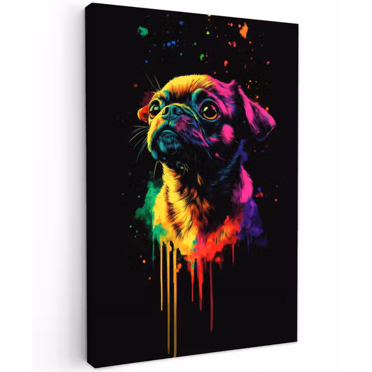 Puck - Hond - Verf - Kleuren Tuinposter op houten frame 2 cm dik klein -3d