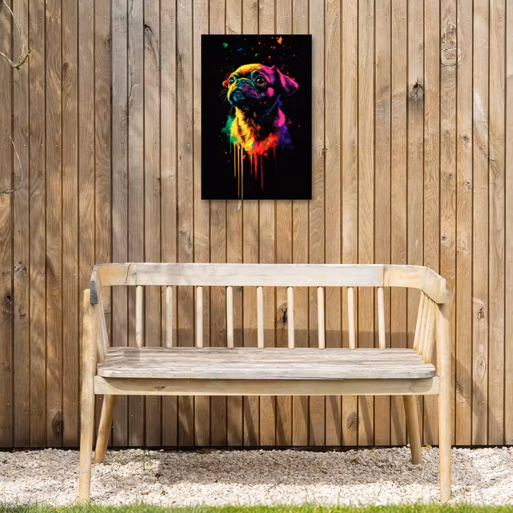 Puck - Hond - Verf - Kleuren Tuinposter op houten frame 2 cm dik klein -sfeer4