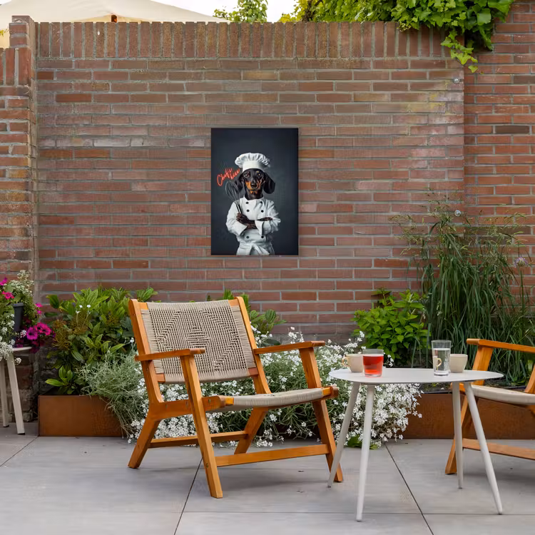 Quote - Neon - Hond - Kokskleding Tuinposter op houten frame 2 cm dik klein -sfeer3