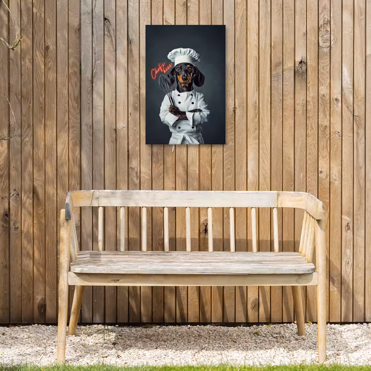 Quote - Neon - Hond - Kokskleding Tuinposter op houten frame 2 cm dik klein -sfeer4