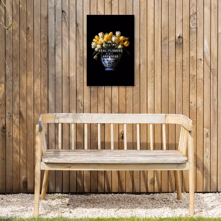 Quotes - Bloem - Tulp - Geel Tuinposter op houten frame 2 cm dik klein -sfeer4
