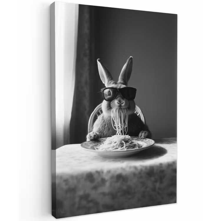 Konijn - Bunny - Zonnebril - Tafelkleed - Pasta - Schattig Tuinposter op houten frame 2 cm dik klein -3d