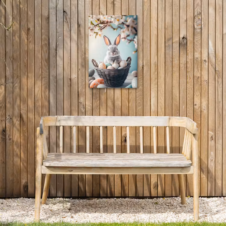 Konijn - Eieren - Mand Tuinposter op houten frame 2 cm dik klein -sfeer4