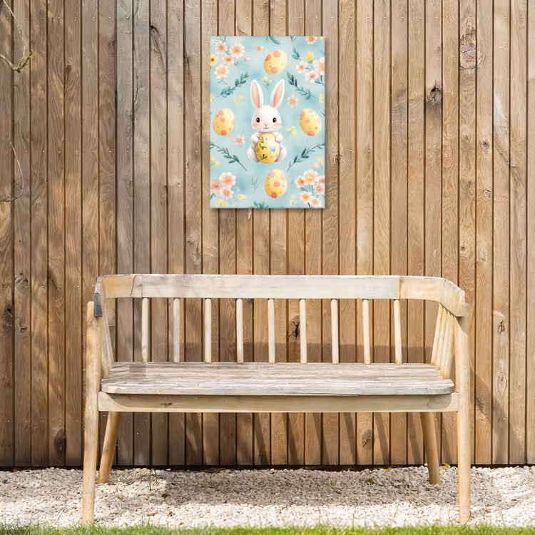 Konijn - Eieren - Takjes Tuinposter op houten frame 2 cm dik klein -sfeer4