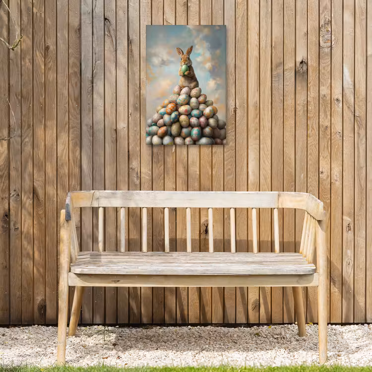 Konijn - Eieren - Kleurrijk Tuinposter op houten frame 2 cm dik klein -sfeer4