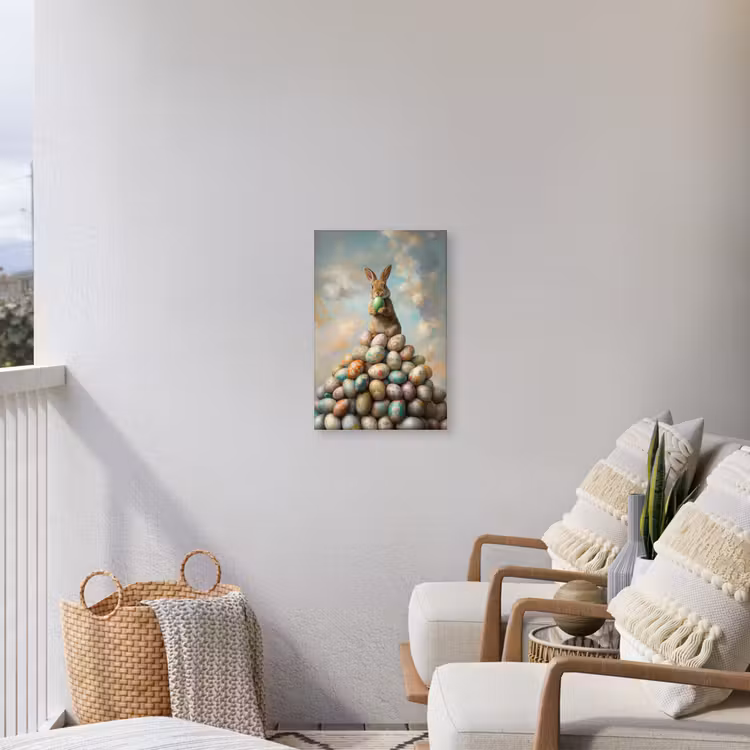 Konijn - Eieren - Kleurrijk Tuinposter op houten frame 2 cm dik klein -sfeer1